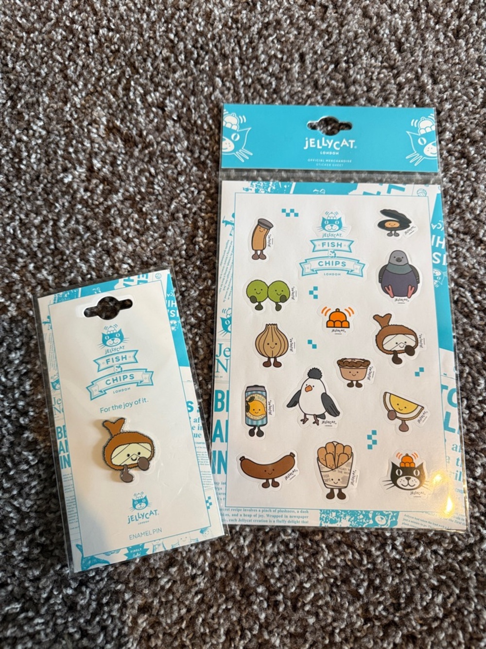 NWT Jellycat London Fish & Chips Sticker Sheet and Enamel Pin